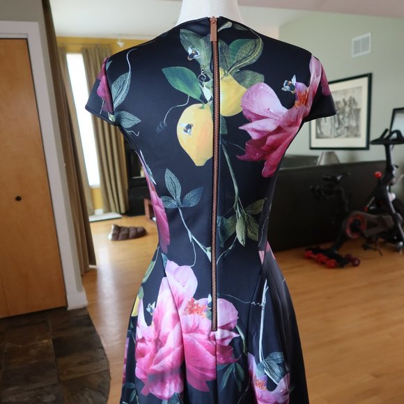 Worn once! $280 Ted Baker floral print fit n flare short sleeve dress size 1 - Picture 3 of 16